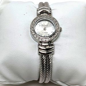 Geneva silver bangle watch with crystals